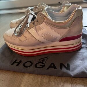 Hogan White and Red Platform Sneakers